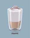 realistic coffee in glass cup hot frappe drink vertical