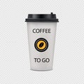 Realistic Coffee Paper Cup With Lid And Logo - Vector Illustration - Isolated On Transparent Background Royalty Free Stock Photo