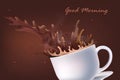 realistic coffee splash hot americano drink good morning concept horizontal