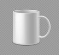 Realistic coffee or tea cup. White ceramic mug mockup side view empty utensil advertise and presentation template for Royalty Free Stock Photo