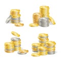 Realistic Coin Stack Set. Vector