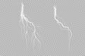 Realistic collection with lightning thunderstorm on transparent background. Realistic vector vector set thunderbolt