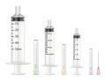 Realistic collection of vector syringes and needles. Isolated on white background Royalty Free Stock Photo