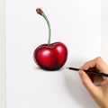 Realistic Color Pencil Drawing Of A Cherry: Detailed And Hyperrealistic Artwork Royalty Free Stock Photo