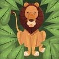 Realistic color poster closeup lion in the jungle