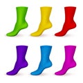 Realistic color socks. Modern male or female accessories, casual long feet clothes, simple wear templates, footprints