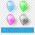 Realistic colorful balloons with confetti. Realistic vector. Royalty Free Stock Photo