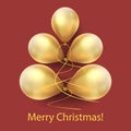 Realistic colorful balloons. 3d gold luxury balls in tree form. Glossy render helium party elements. Spheres for holiday