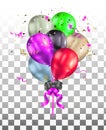 Realistic colorful balloons with ribbons and confetti. Vector illustration Royalty Free Stock Photo