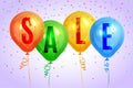 Realistic colorful balloons with text `Sale`.Background for special offer