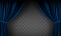 Realistic colorful blue velvet curtain folded on a transparent background. Option curtain at home in the cinema. Vector Royalty Free Stock Photo
