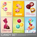 Realistic Colorful Candy Shop Brochures Set