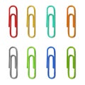 Realistic colorful collection of paperclips. Isolated on white background Royalty Free Stock Photo