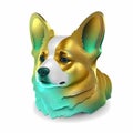 Realistic Colorful Corgi Dog Portrait: Gold and Green Canine Artistry.