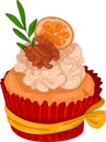 Realistic colorful cupcake with cream, walnut and orange template