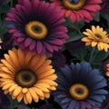 Realistic colorful gerbera daisy flowers seamless pattern