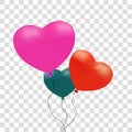 Realistic colorful heart ballons. Vector illustration. Valentines day. Transparent background. Greeting card Royalty Free Stock Photo