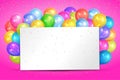 Realistic colorful helium balloons and white sheet. Party decor Royalty Free Stock Photo