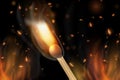 Realistic colorful image line bon fire flame with horizontal reflection smoke and sparks on black background. Royalty Free Stock Photo
