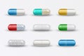 Realistic colorful medical pills, tablets, capsules
