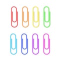 Realistic Colorful Paper Clip Attachment Set with shadow. Attach file business document. Paperclip icon. Vector illustration