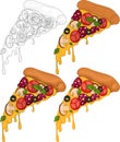 Realistic colorful pizza slice with tomato, mushrooms and olives sketh template set. Royalty Free Stock Photo