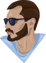 Realistic colorful portarit of a brunette guy in sunglasses template. Royalty Free Stock Photo