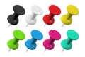 Realistic colorful push pins collection. Isolated vector illustration.