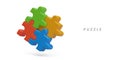 Realistic colorful puzzle. Team work. Search for business solutions, strategy development