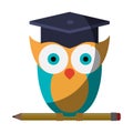 Realistic colorful shading image of owl knowledge with cap graduation on pencil