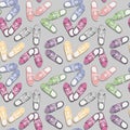 Realistic colorful sport gumshoes. Seamless pattern