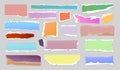 Realistic colorful torn notes. Colourful paper clipping, color scrap grunge uneven edge notebook newspaper ripped note
