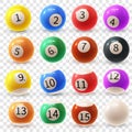 Realistic colorful vector set of glossy 3D billiard balls. Balls for pool or snooker.
