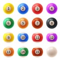 Realistic colorful vector set of glossy 3D billiard balls. Balls for pool or snooker