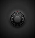 Realistic combination safe lock volume element on textured plastic black background. White round scale. Vector security icon