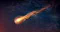 Realistic comet or falling meteor with trail in night sky with stars. Burning shooting star with glowing gas tail. Space Royalty Free Stock Photo