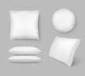 Realistic Comfortable Pillows. vector 3d comfort fluffy clean cushion - round and square. Isolated mockup graphic