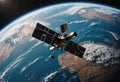 Realistic communication satellite orbiting Earth with copy space background Royalty Free Stock Photo