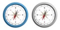 Realistic Compasses - Blue And Silver Metallic Vector Illustrations - Isolated On White Background Royalty Free Stock Photo