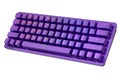 Realistic computer keyboard with violet chrome texture isolated on white