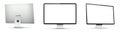 Realistic computer screen mockup. Computer display on three sides with blank screen. Front and back view of computer display Royalty Free Stock Photo