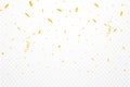 Realistic confetti background vector. Golden celebration confetti ribbon falling illustration. Golden bright confetti isolated on Royalty Free Stock Photo