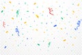 Realistic confetti background vector. Multicolor celebration confetti ribbon falling illustration. Colorful bright confetti Royalty Free Stock Photo