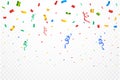 Realistic confetti background vector. Multicolor celebration confetti ribbon falling illustration. Colorful bright confetti Royalty Free Stock Photo