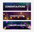 Realistic congratulations banner collection with place for text confetti cracker vector illustration