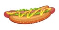 Realistic cooked fried sausage hot dog white background - Vector Royalty Free Stock Photo