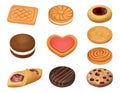 Realistic cookies. Sugar baked desserts decent vector colored templates set isolated