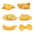 Realistic cooking pasta types isolated vector set