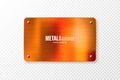 Realistic copper banner. Brushed stainless steel plate with rivets. Polished metal surface. Scratched industrial texture