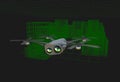 Realistic copter with cameras flying over virtual city 3d illustration